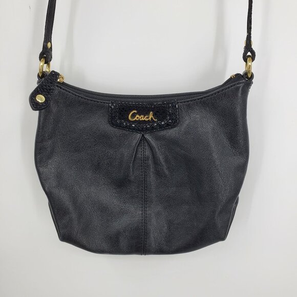 Coach Ashley Black Leather Snake Embossed Accent Gold Hardware Shoulder Purse - Picture 1 of 12